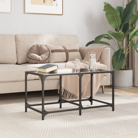 Schwarzer Couchtisch mit Glasoberfläche und Stahlgestell, 78,5x40x40 cm. von , Couchtisch - Ref: Foro24-845975, Preis: 42,46 ...