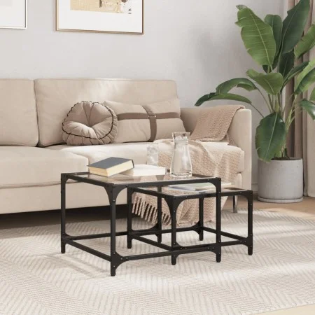Stackable coffee tables with glass top, set of 2, steel. by , Coffee table - Ref: Foro24-845982, Price: 47,54 €, Discount: %