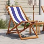 Faltbarer Strandstuhl aus massivem Eukalyptusholz und blau-weißem Stoff. von , Gartenstühle - Ref: Foro24-366567, Preis: 65,0...