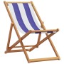 Faltbarer Strandstuhl aus massivem Eukalyptusholz und blau-weißem Stoff. von , Gartenstühle - Ref: Foro24-366567, Preis: 65,0...