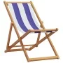 Faltbarer Strandstuhl aus massivem Eukalyptusholz und blau-weißem Stoff. von , Gartenstühle - Ref: Foro24-366567, Preis: 63,6...