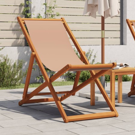Faltbarer Strandstuhl aus massivem Eukalyptusholz und taupefarbenem Stoff. von , Gartenstühle - Ref: Foro24-366565, Preis: 62...