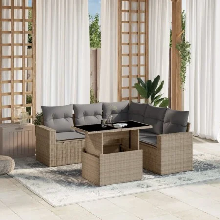 Gartensofa-Set mit 6-teiligen Kissen aus synthetischem Rattan in Beige. von , Gartensets - Ref: Foro24-3267269, Preis: 428,11...