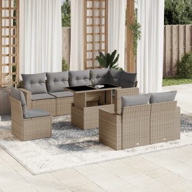 Set de sofás de jardín 9 pzas con cojines ratán sintético beige de , Conjuntos de jardín - Ref: Foro24-3267409, Precio: 642,9...