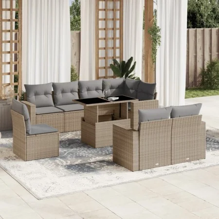 Gartensofagarnitur 9-teilig mit Kissen aus synthetischem Rattan in Beige. von , Gartensets - Ref: Foro24-3267409, Preis: 643,...