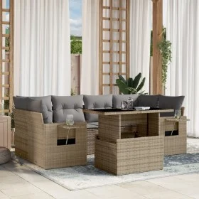 Set of 7-piece garden sofas and beige synthetic rattan cushions by , Garden sets - Ref: Foro24-3267759, Price: 485,83 €, Disc...