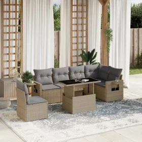Set of 7-piece garden sofas and beige synthetic rattan cushions by , Garden sets - Ref: Foro24-3267939, Price: 492,95 €, Disc...