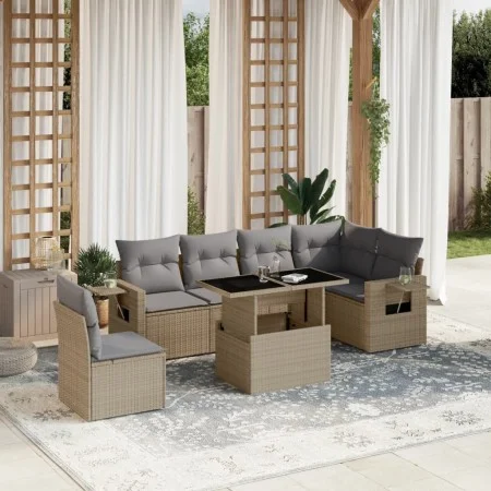 Gartensofagarnitur 7-teilig mit Kissen aus synthetischem Rattan in Beige. von , Gartensets - Ref: Foro24-3267939, Preis: 492,...