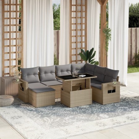 Gartensofa-Set und Kissen, 8-teilig, aus synthetischem Rattan in Beige. von , Gartensets - Ref: Foro24-3268069, Preis: 536,59...