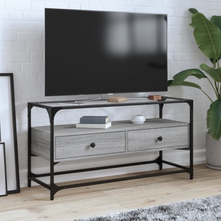 TV-Möbel aus Glas und Holz in grauer Sonoma-Ingenieurkunst, 98x35x51 cm. von , TV-Möbel - Ref: Foro24-846067, Preis: 77,33 €,...