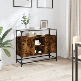 Glass and wood sideboard, smoked oak engineering, 98x35x81 cm by , Sideboards - Ref: Foro24-846071, Price: 89,82 €, Discount: %