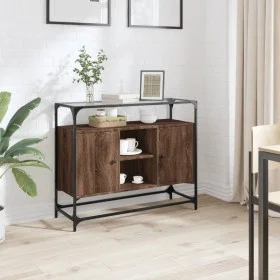 Glass and wood sideboard in brown oak engineering, 98x35x81 cm. by , Sideboards - Ref: Foro24-846073, Price: 99,75 €, Discoun...