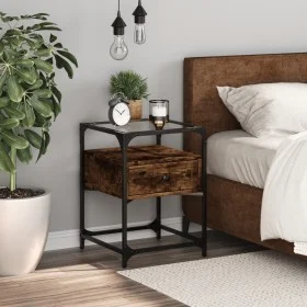 Mesita de noche madera de ingeniería roble ahumado 40x40x55 cm de , Mesitas de noche - Ref: Foro24-846078, Precio: 54,05 €, D...