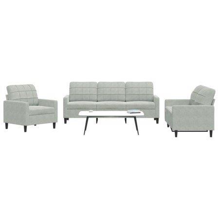 Dreiteiliges Sofaset mit hellgrauen Samtkissen. von , Sofas - Ref: Foro24-3278351, Preis: 566,26 €, Rabatt: %