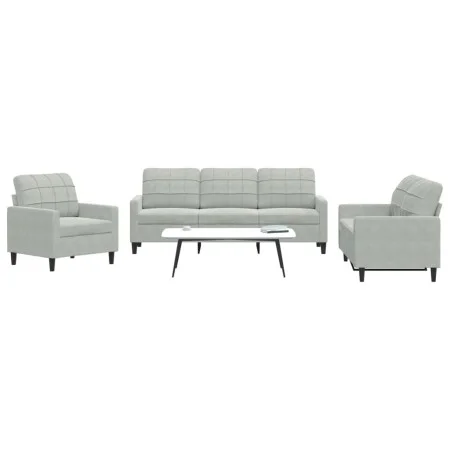 Set of sofas with 3 light gray velvet cushions by , Sofas - Ref: Foro24-3278351, Price: 576,66 €, Discount: %