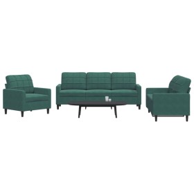 Dreiteiliges Sofaset mit dunkelgrünen Samtkissen. von , Sofas - Ref: Foro24-3278353, Preis: 717,29 €, Rabatt: %
