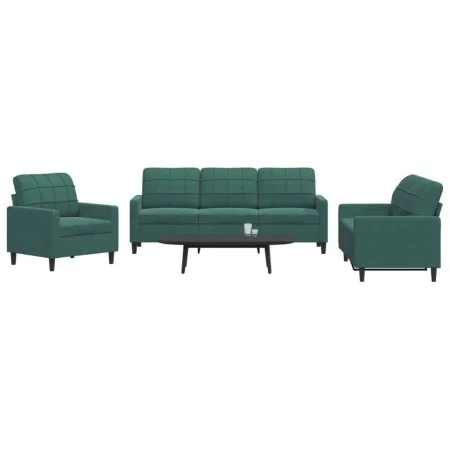 3-piece dark green velvet sofa set with cushions by , Sofas - Ref: Foro24-3278353, Price: 703,86 €, Discount: %