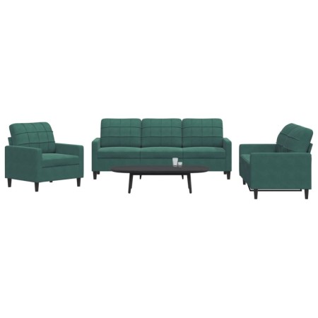 Dreiteiliges Sofaset mit dunkelgrünen Samtkissen. von , Sofas - Ref: Foro24-3278353, Preis: 717,29 €, Rabatt: %