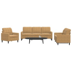 Three-piece brown velvet sofa set with cushions by , Sofas - Ref: Foro24-3278358, Price: 702,48 €, Discount: %