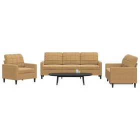Three-piece brown velvet sofa set with cushions by , Sofas - Ref: Foro24-3278358, Price: 689,55 €, Discount: %