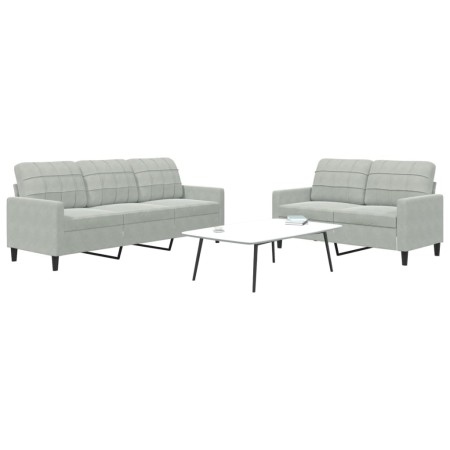 Set of sofas with 2 light gray velvet cushions by , Sofas - Ref: Foro24-3278391, Price: 457,59 €, Discount: %