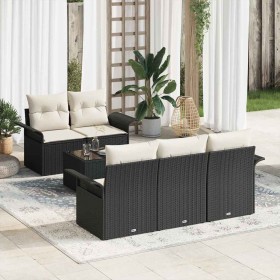 Conjunto de sofá de jardín 6 pcs Negro Poliratán