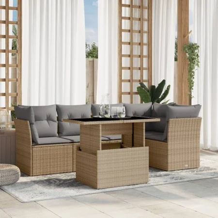 Gartensofa-Set mit 6-teiligen Kissen aus synthetischem Rattan in Beige. von , Gartensets - Ref: Foro24-3266569, Preis: 413,13...