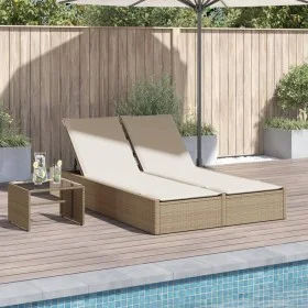 Double sun lounger with beige synthetic rattan cushions by , Loungers - Ref: Foro24-368632, Price: 259,59 €, Discount: %