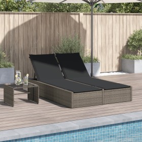 Doppel-Liegestuhl mit grauen Polstern aus synthetischem Rattan von , Liegen - Ref: Foro24-368630, Preis: 268,29 €, Rabatt: %