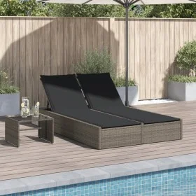 Double sun lounger with gray synthetic rattan cushions by , Loungers - Ref: Foro24-368630, Price: 263,90 €, Discount: %