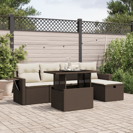 Set aus 6-teiligen Gartensofas und Kissen aus braunem Kunst-Rattan. von , Gartensets - Ref: Foro24-3274973, Preis: 405,22 €, ...