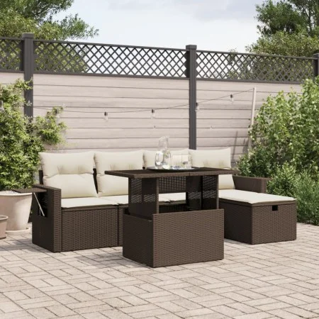 Set of 6-piece garden sofas and brown synthetic rattan cushions. by , Garden sets - Ref: Foro24-3274973, Price: 427,01 €, Dis...