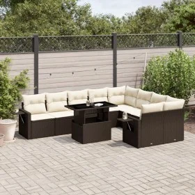 Garden sofa set 10 pieces and brown synthetic rattan cushions by , Garden sets - Ref: Foro24-3268133, Price: 700,86 €, Discou...