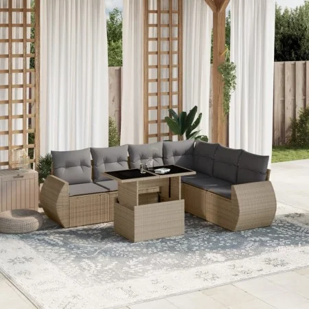 Set sofás de jardín 7 piezas y cojines ratán sintético beige de , Conjuntos de jardín - Ref: Foro24-3268559, Precio: 521,44 €...