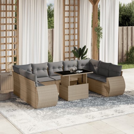 Gartensofa-Set mit 10-teiligen beigen Kissen aus synthetischem Rattan. von , Gartensets - Ref: Foro24-3268739, Preis: 700,38 ...