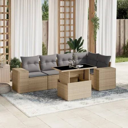 Garden sofa set with 6-piece synthetic rattan beige cushions by , Garden sets - Ref: Foro24-3269149, Price: 445,61 €, Discoun...