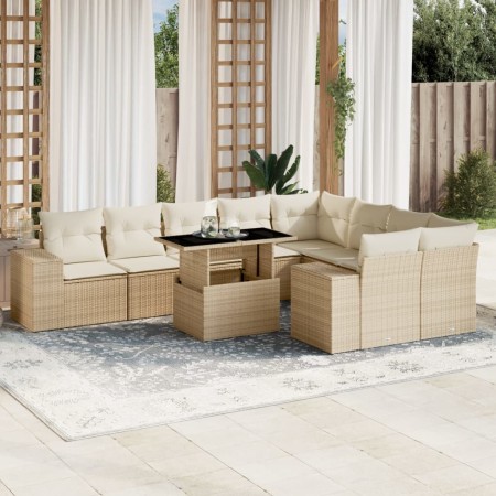 Gartensofa-Set mit 10-teiligen beigen Kissen aus synthetischem Rattan. von , Gartensets - Ref: Foro24-3269388, Preis: 702,73 ...