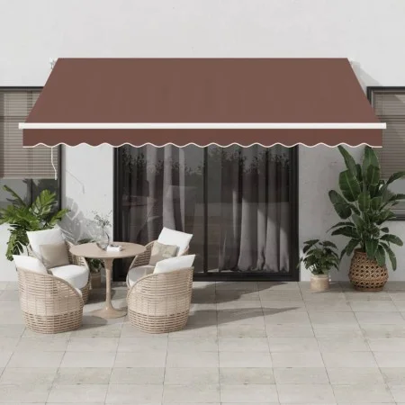 Manual retractable awning with LED lights brown 400x350 cm by , Awnings - Ref: Foro24-3215388, Price: 374,65 €, Discount: %