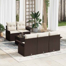 Conjunto de sofá de jardín 6 pcs Marrón Poliratán