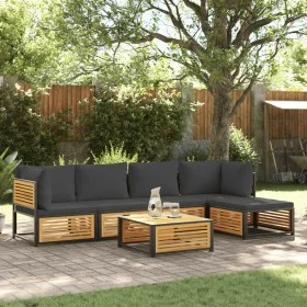 Garden sofa set with 6 pieces, solid acacia wood, and cushions. by , Garden sets - Ref: Foro24-3214881, Price: 720,37 €, Disc...