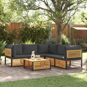 Garden sofa set with 6 pieces, solid acacia wood, and cushions. by , Garden sets - Ref: Foro24-3214883, Price: 784,12 €, Disc...