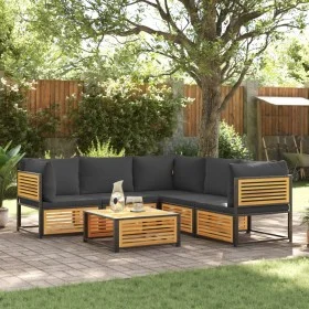 Garden sofa set with 6 pieces, solid acacia wood, and cushions. by , Garden sets - Ref: Foro24-3214883, Price: 769,89 €, Disc...