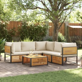 Garden sofa set with 6 pieces, solid acacia wood, and cushions. by , Garden sets - Ref: Foro24-3214912, Price: 752,04 €, Disc...
