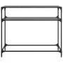 Console table with black glass surface and steel frame 98x35x81 cm by , console tables - Ref: Foro24-846027, Price: 55,50 €, ...
