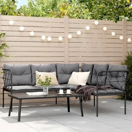 Garden sofa with black steel frame and textilene cushions by , Garden sets - Ref: Foro24-3283747, Price: 382,03 €, Discount: %