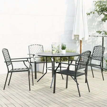 Stackable garden chairs, set of 5, made of steel with a gray powder coating. by , Garden sets - Ref: Foro24-3283770, Price: 4...
