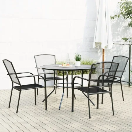 Stackable garden chairs, set of 5, made of steel with a gray powder coating. by , Garden sets - Ref: Foro24-3283758, Price: 3...
