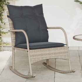 Light gray synthetic rattan garden rocking chair with cushions by , Garden chairs - Ref: Foro24-369023, Price: 89,47 €, Disco...