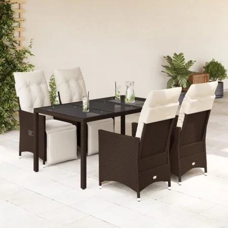Garden table and 5-piece chair set with brown synthetic rattan cushions. by , Garden sets - Ref: Foro24-3276917, Price: 584,2...
