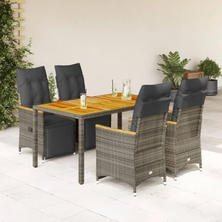 Garden table and 5-piece chair set with gray synthetic rattan cushions. by , Garden sets - Ref: Foro24-3276969, Price: 629,18...